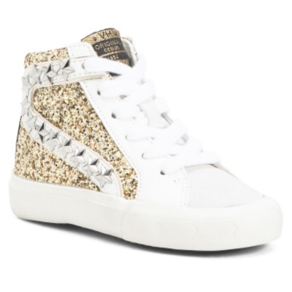 NEW $130 GIRLS Vintage Havana Ava suede gold glitter high tops - Picture 5 of 8